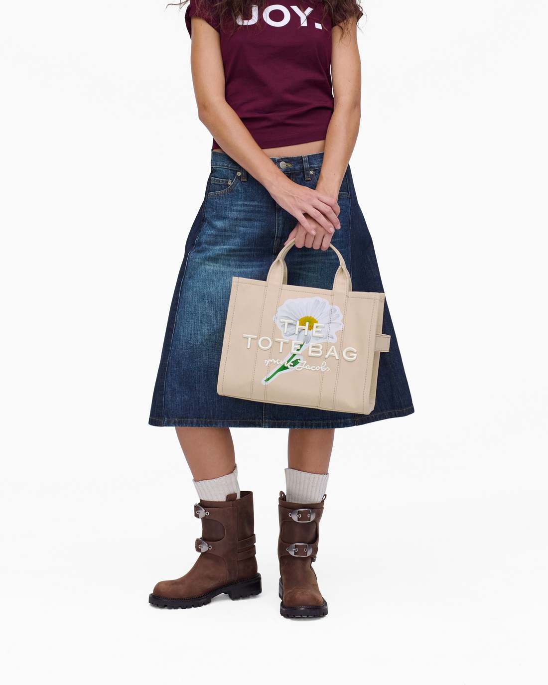 Marc Jacobs Great Value | The Daisy Script Canvas Medium Tote Bag Cloud White Multi