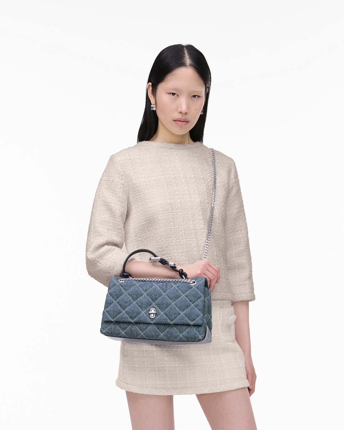Marc Jacobs Everyday | The Quilted Denim Dual Convertible Shoulder Bag Light Wash Indigo
