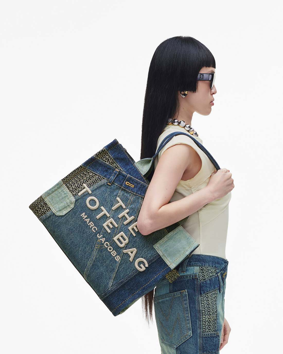 Marc Jacobs Signature | The Deconstructed Denim Large Tote Bag Indigo Multi