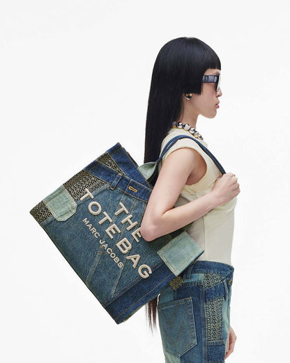 Marc Jacobs Signature | The Deconstructed Denim Large Tote Bag Indigo Multi