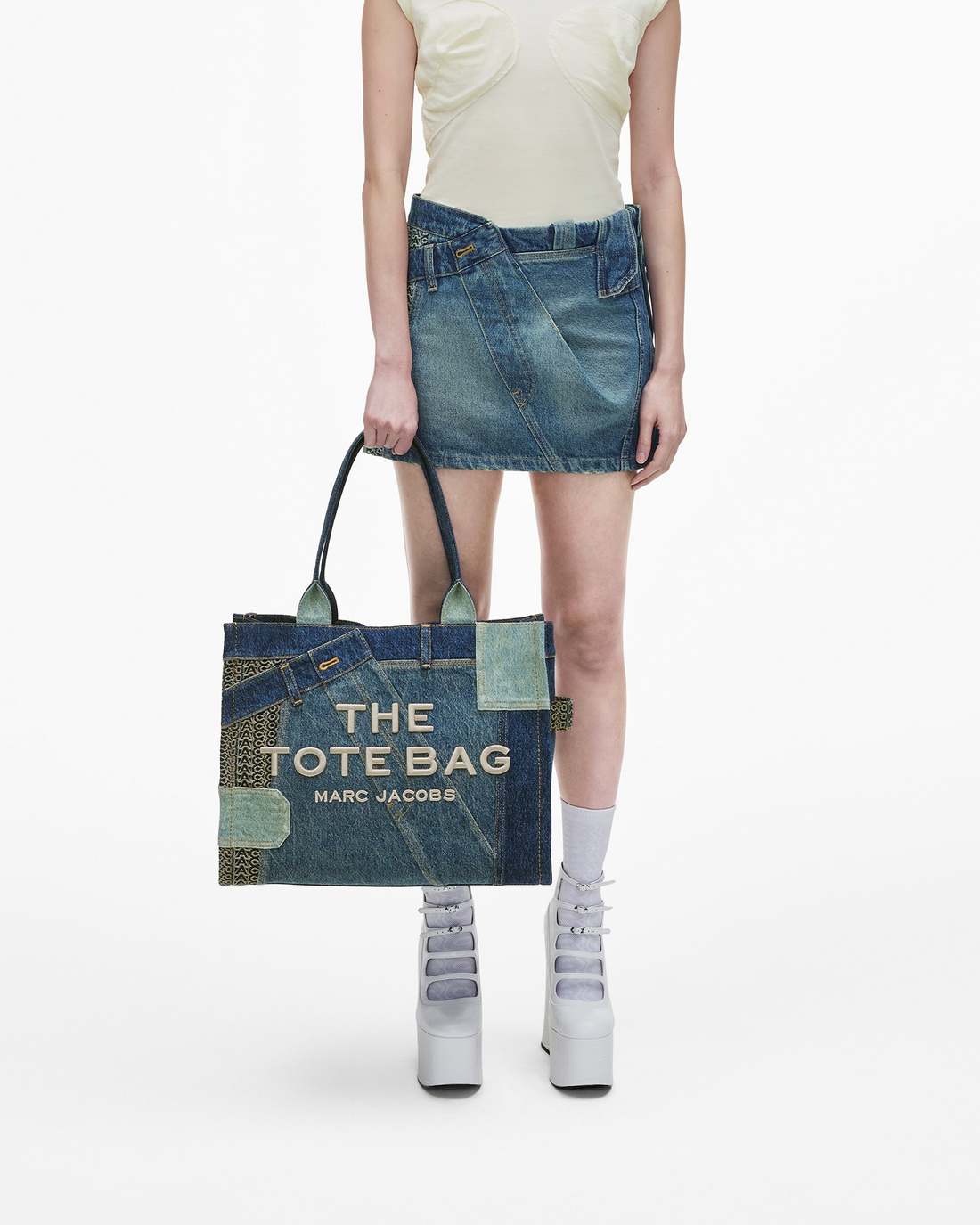 Marc Jacobs Signature | The Deconstructed Denim Large Tote Bag Indigo Multi