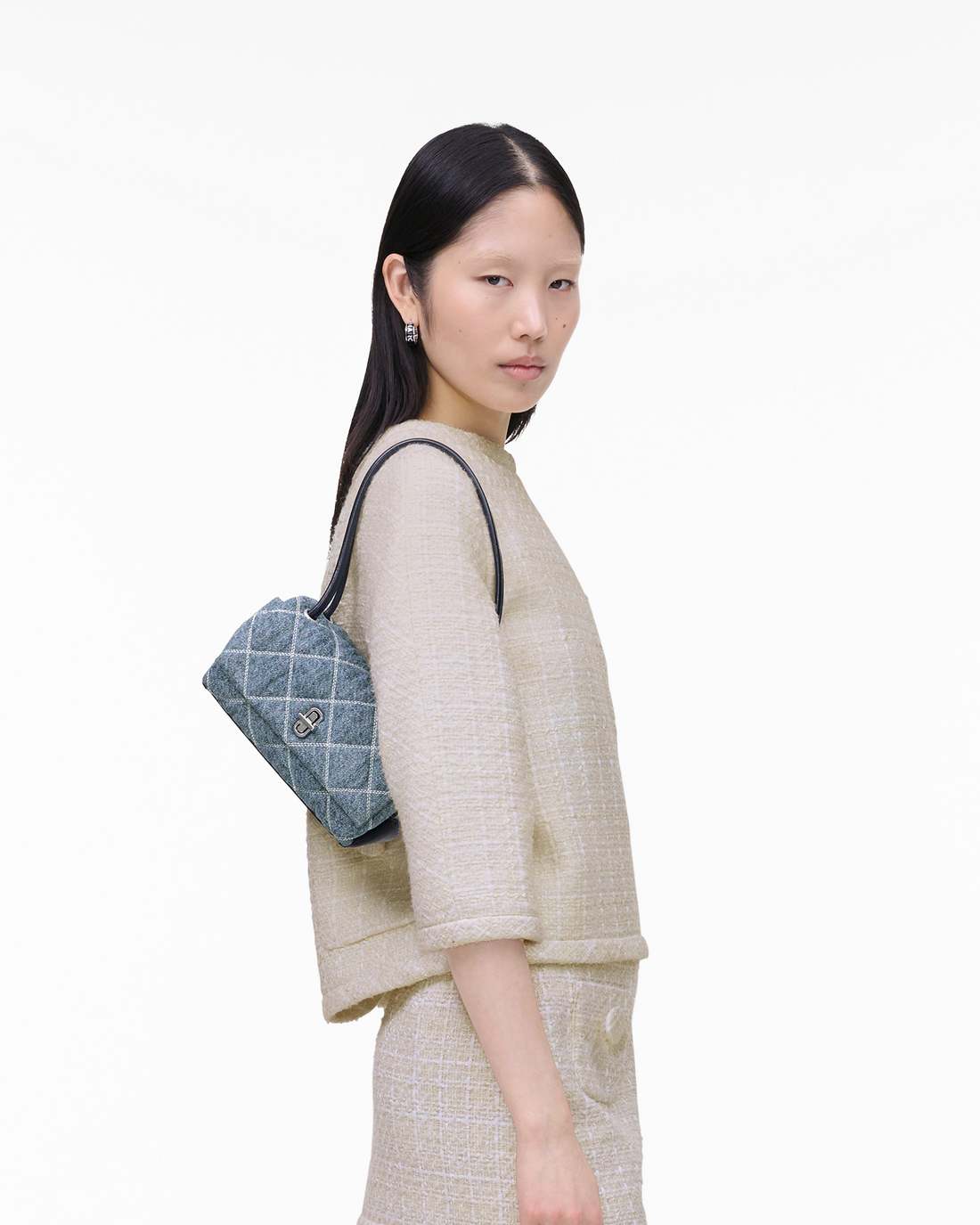 Marc Jacobs Latest | The Quilted Denim Mini Dual Shoulder Bag Light Wash Indigo