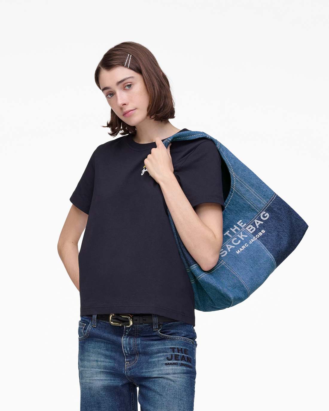 Marc Jacobs Best Seller | The Patchwork Denim Sack Bag Blue Denim