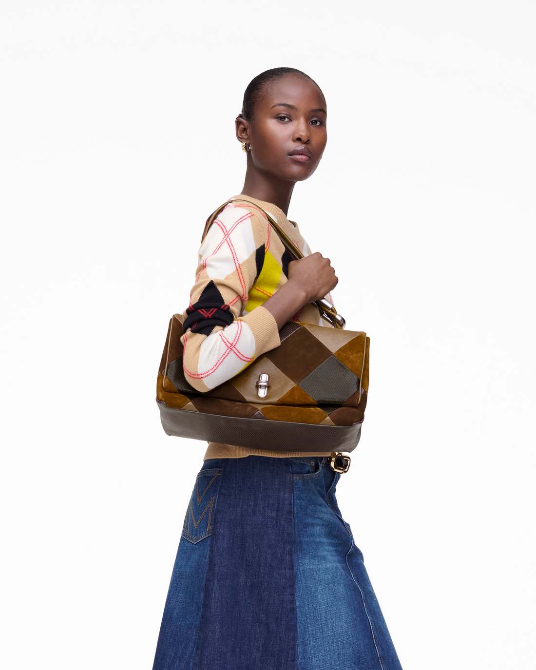 Marc Jacobs Popular | The Suede Patchwork Large Dual Bag Brown Multi
