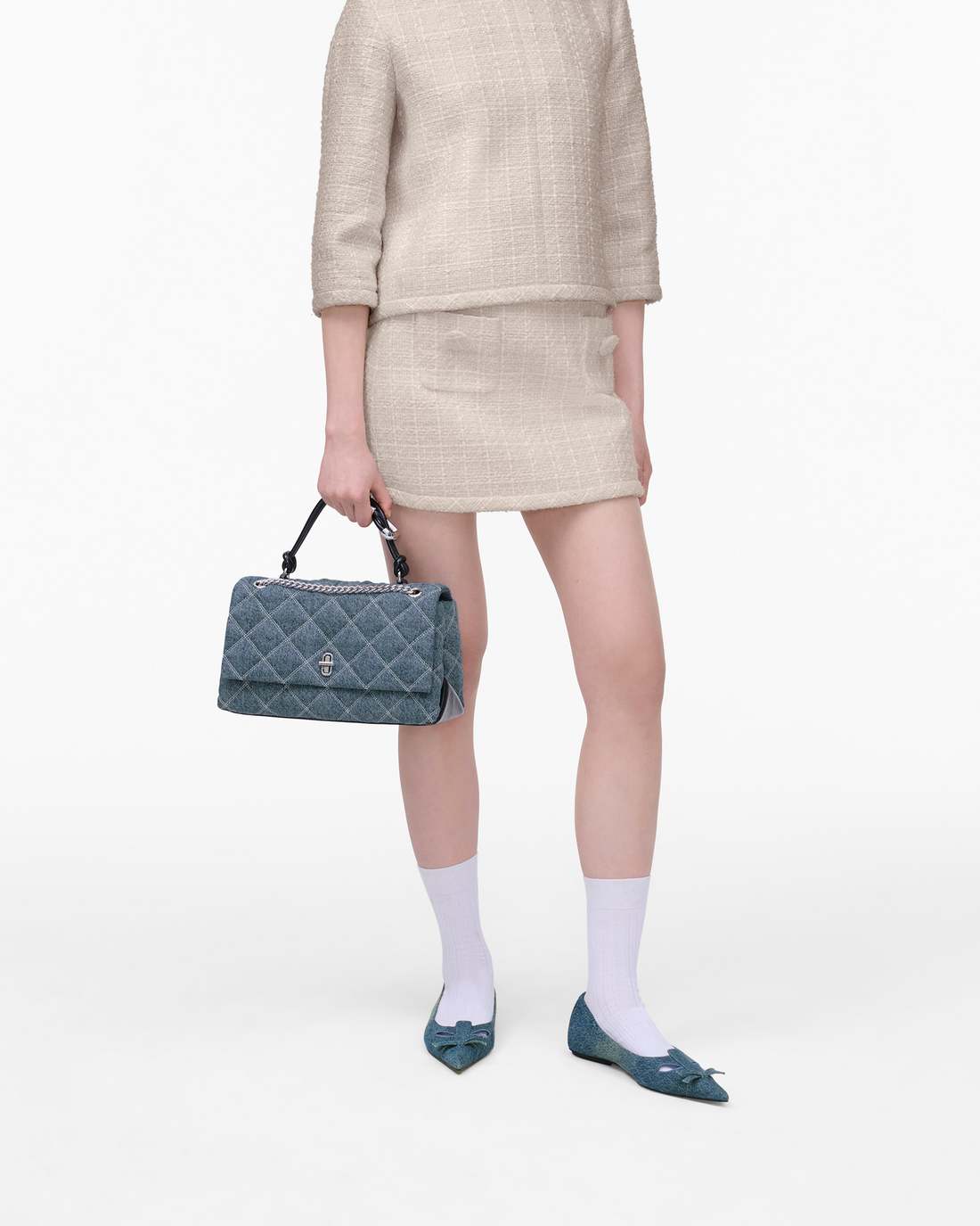 Marc Jacobs Everyday | The Quilted Denim Dual Convertible Shoulder Bag Light Wash Indigo