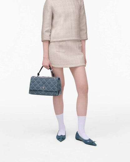 Marc Jacobs Everyday | The Quilted Denim Dual Convertible Shoulder Bag Light Wash Indigo