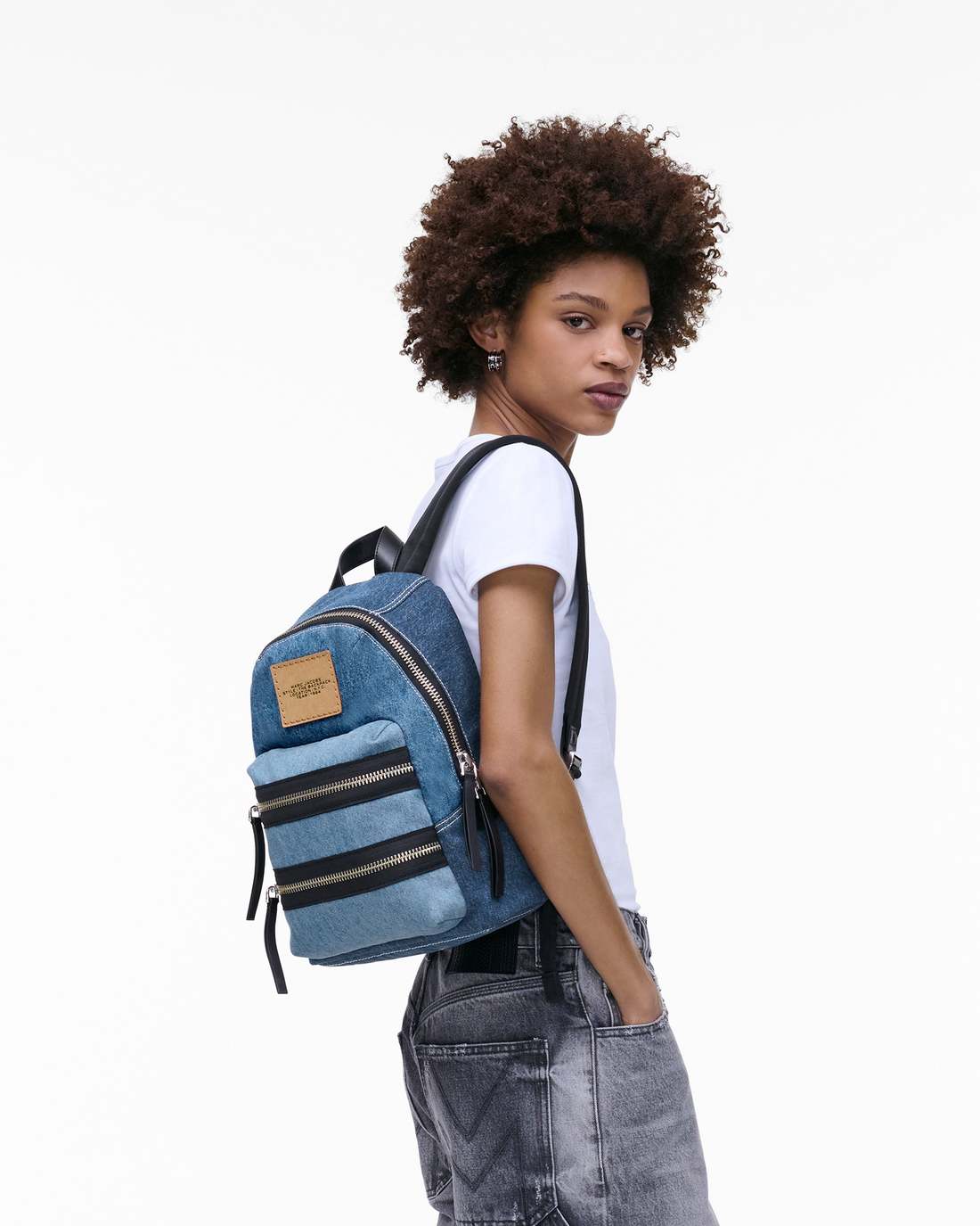 Marc Jacobs Trusted | The Biker Colorblock Denim Medium Backpack Indigo Multi