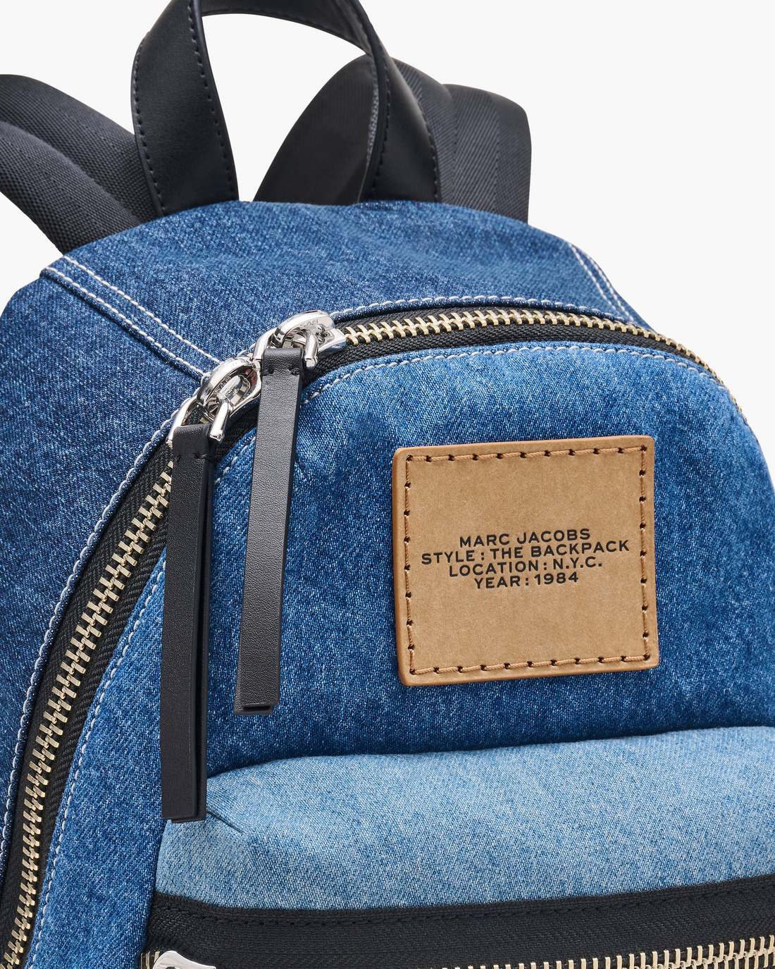 Marc Jacobs Trusted | The Biker Colorblock Denim Medium Backpack Indigo Multi