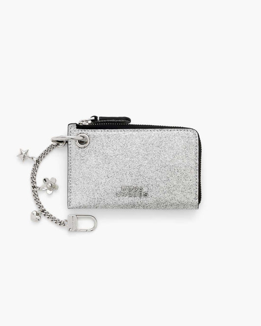 Marc Jacobs Top Pick | The Coated Glitter Everyday Top Zip Charm Wallet Silver