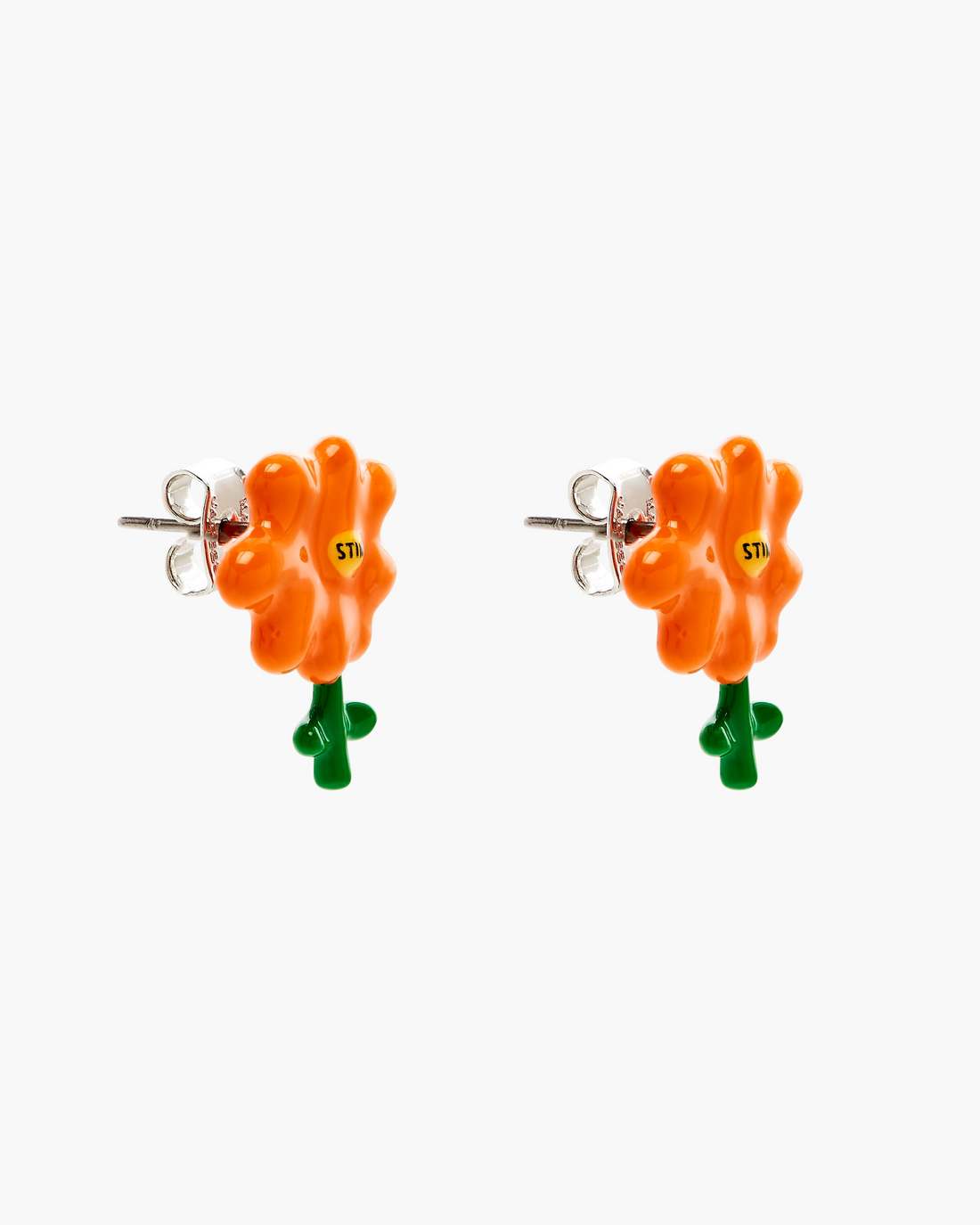 Marc Jacobs Exclusive | David Shrigley X Marc Jacobs Joy Flower Stud Earrings Silver/Orange