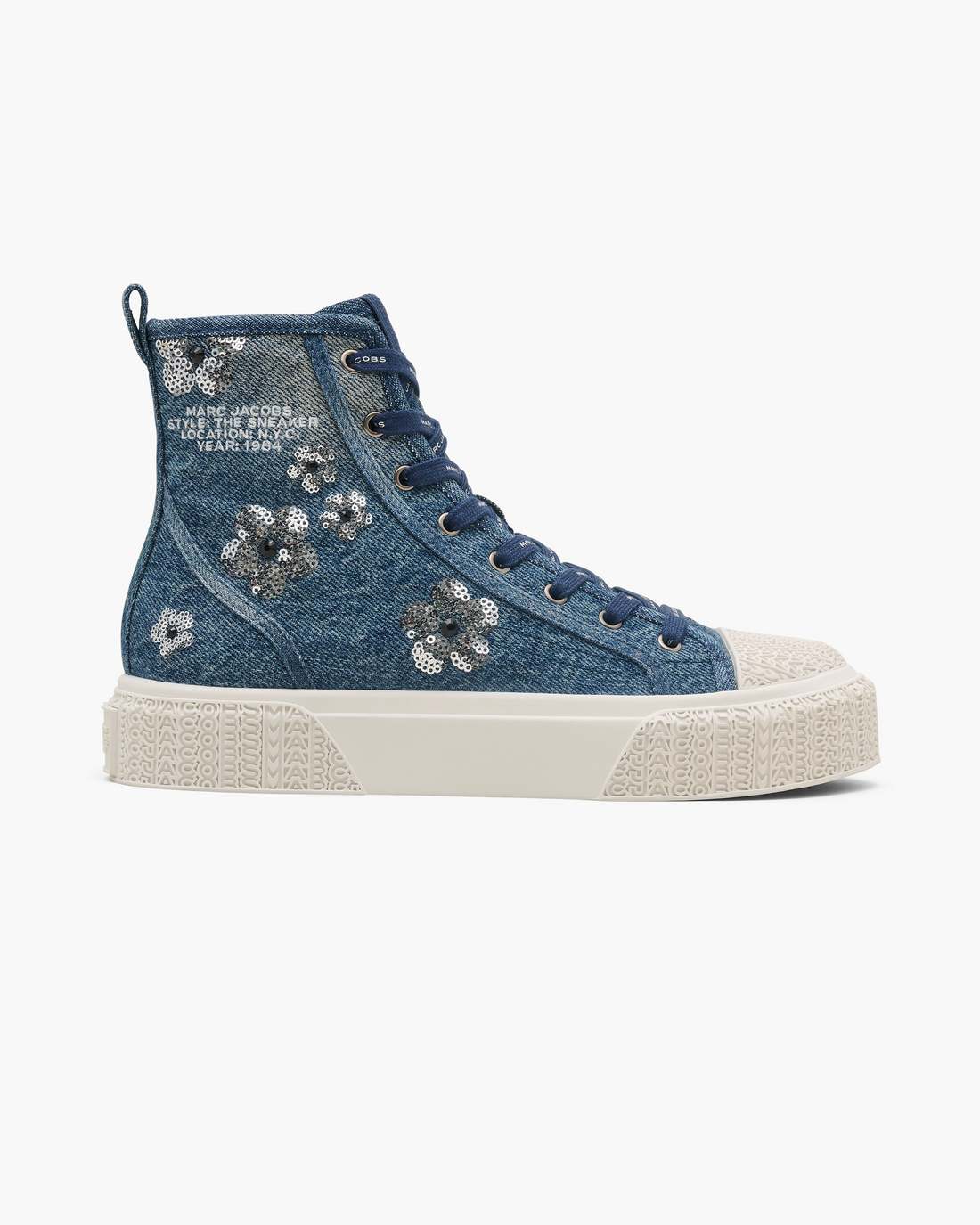 Marc Jacobs Exclusive | The Sequin Daisy Denim High Top Sneaker Vintage Indigo