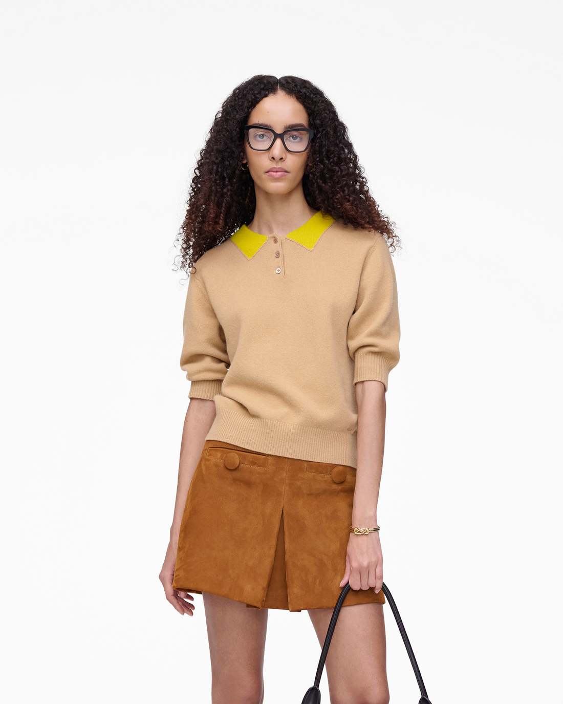 Marc Jacobs Popular | Trompe L'Oeil Knit Polo Camel