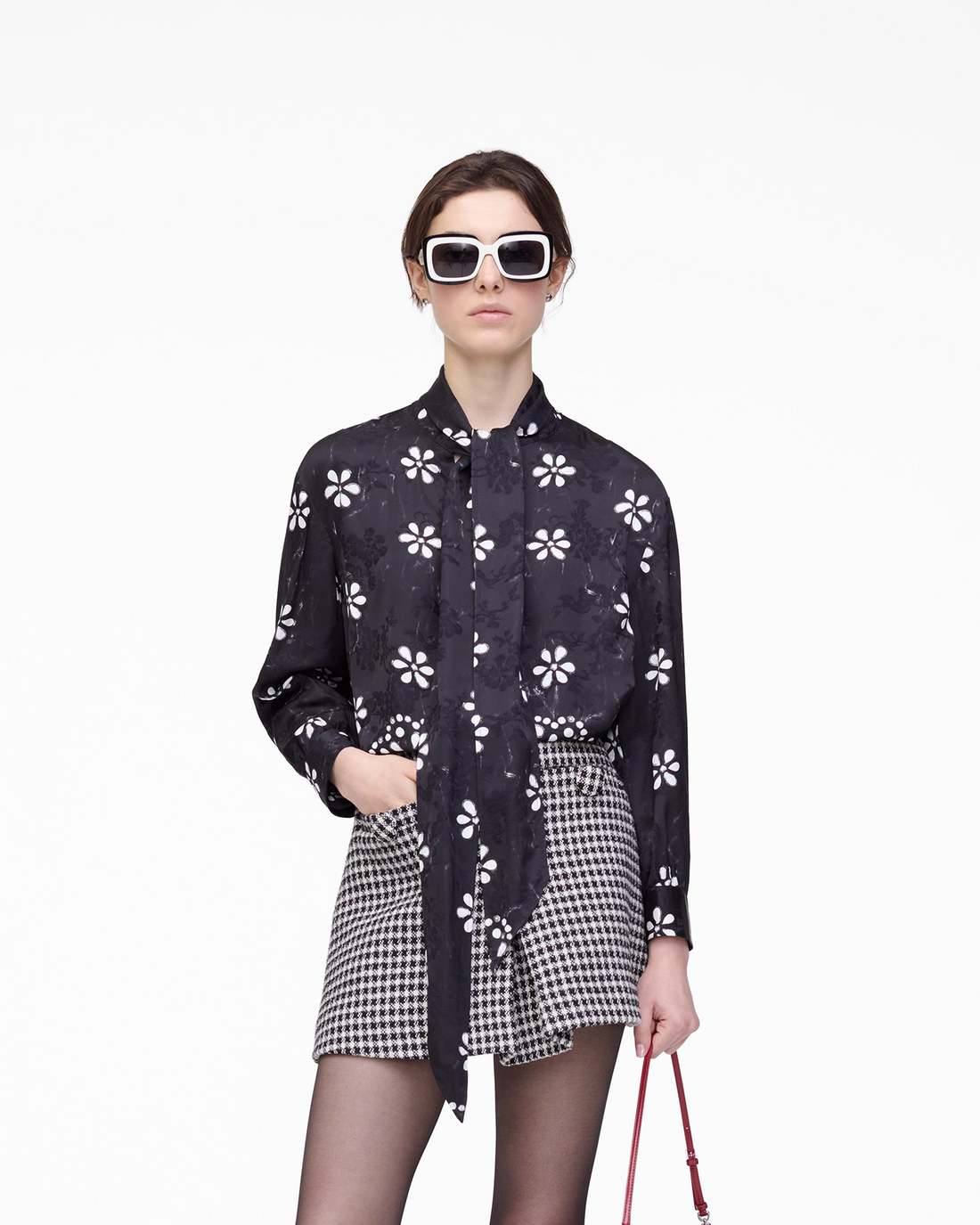 Marc Jacobs Latest | Trompe L'Oeil Eyelet Bow Blouse Black/White